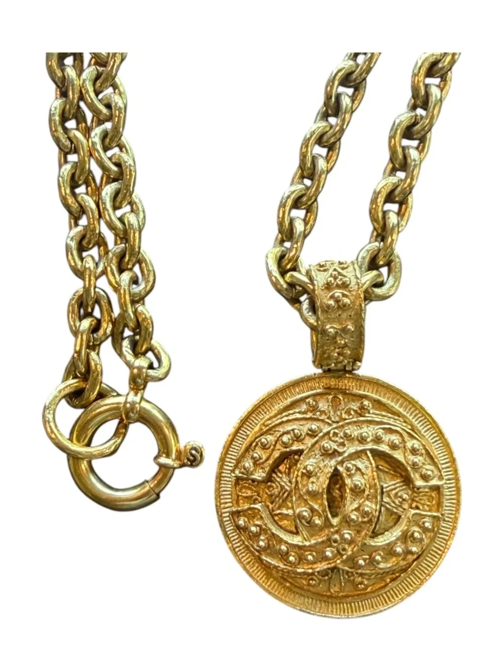 Chanel Vintage 1994 CC Textured Medallion Necklace